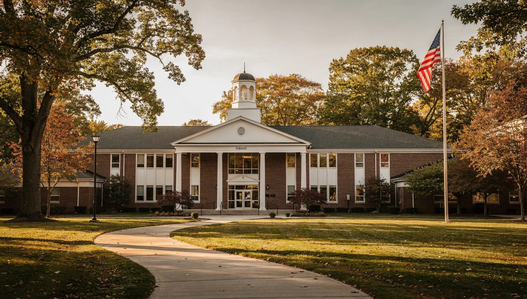 Riverbend's district campus on an autumn morning